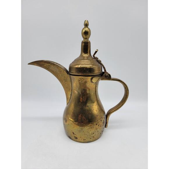 Vintage Teapot Dallah Antique Brass Pot Arabic Islamic Middle Eastern 8" Signed - Picture 2 of 10